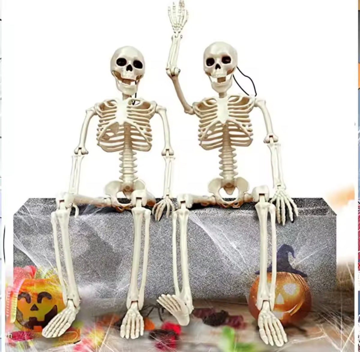 Posable Skeleton Decoration 16" – Halloween Mini Skeleton Prop for Table, Porch & Shelf