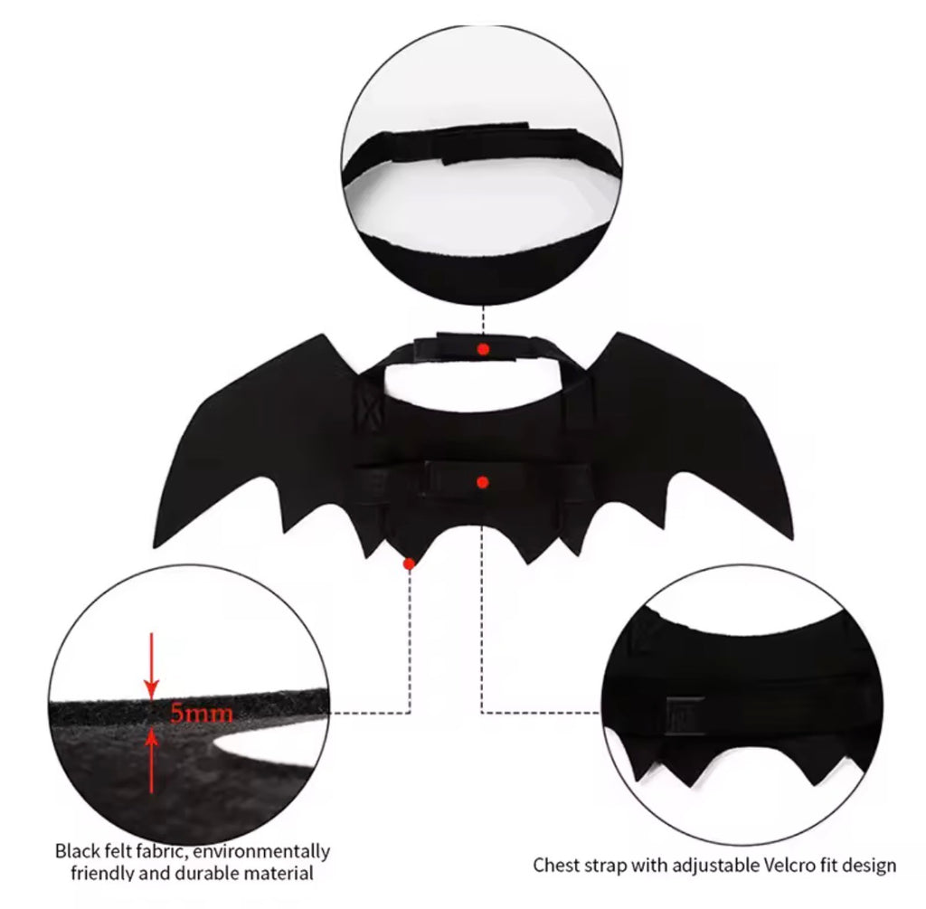 Pet Bat Wings with Pumpkin Bells – Halloween Costume for Cats & Dogs