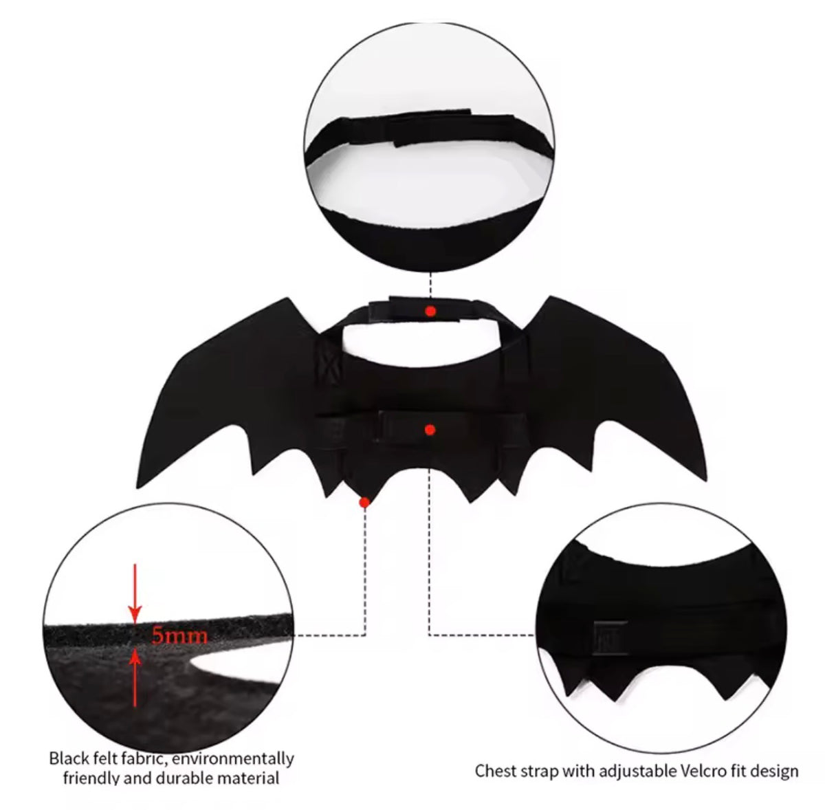 Pet Bat Wings with Pumpkin Bells – Halloween Costume for Cats & Dogs