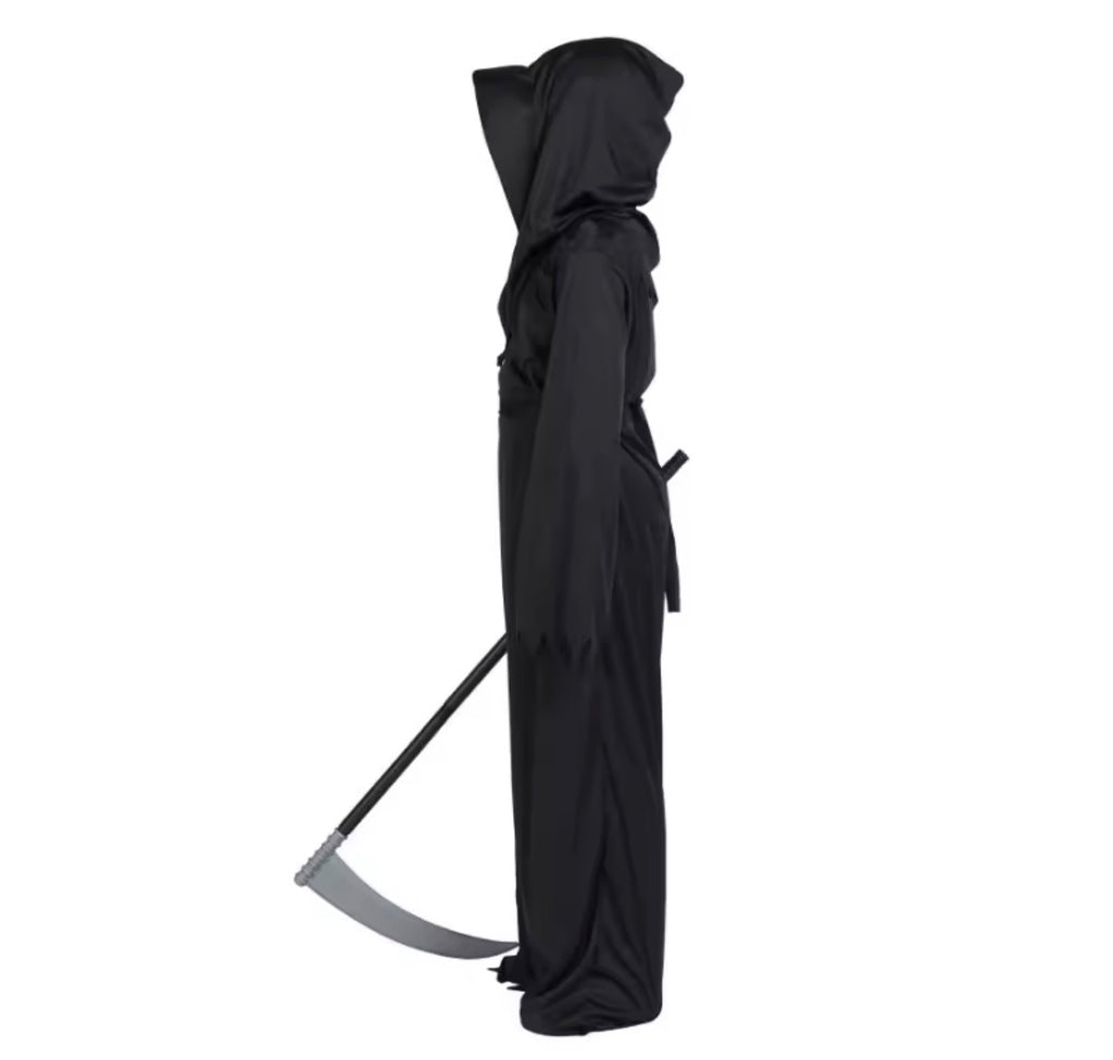 Grim Reaper Costume – Faceless Hooded Robe with Scythe, Gloves & Belt