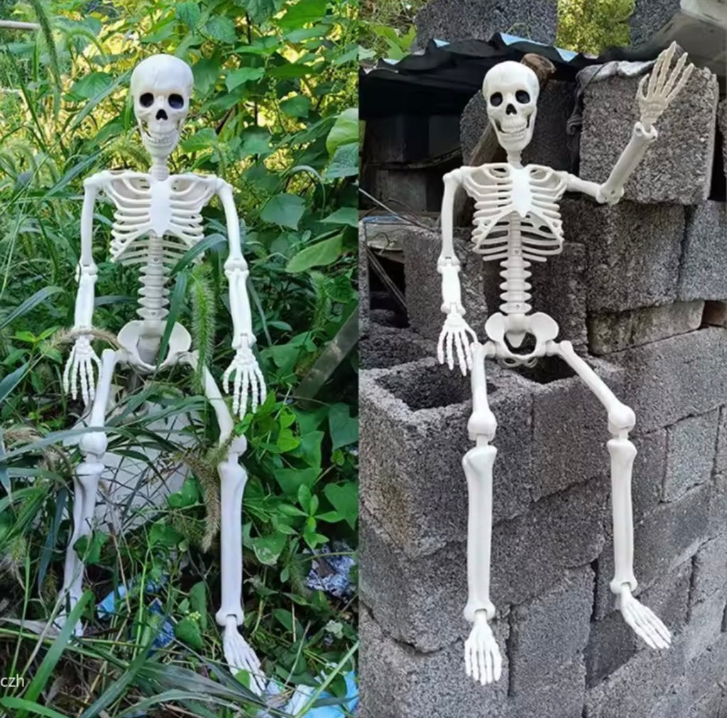 Posable Skeleton Decoration 16" – Halloween Mini Skeleton Prop for Table, Porch & Shelf