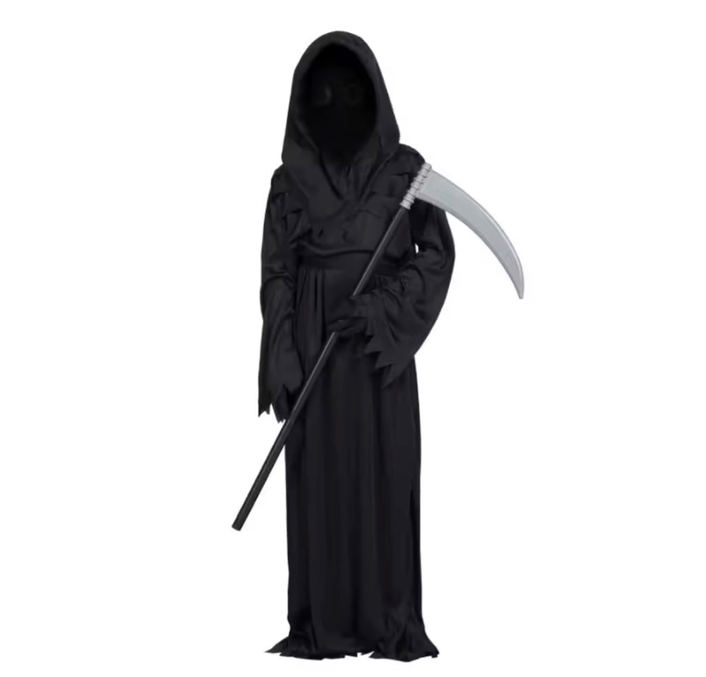 Grim Reaper Costume – Faceless Hooded Robe with Scythe, Gloves & Belt