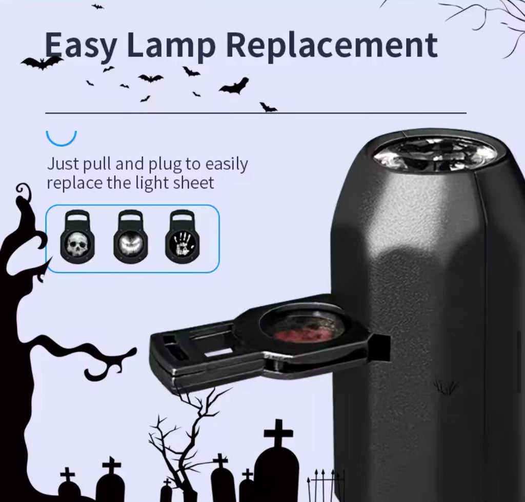 Halloween Skull Projector Light – USB Mini Projector with 3 Spooky Slides