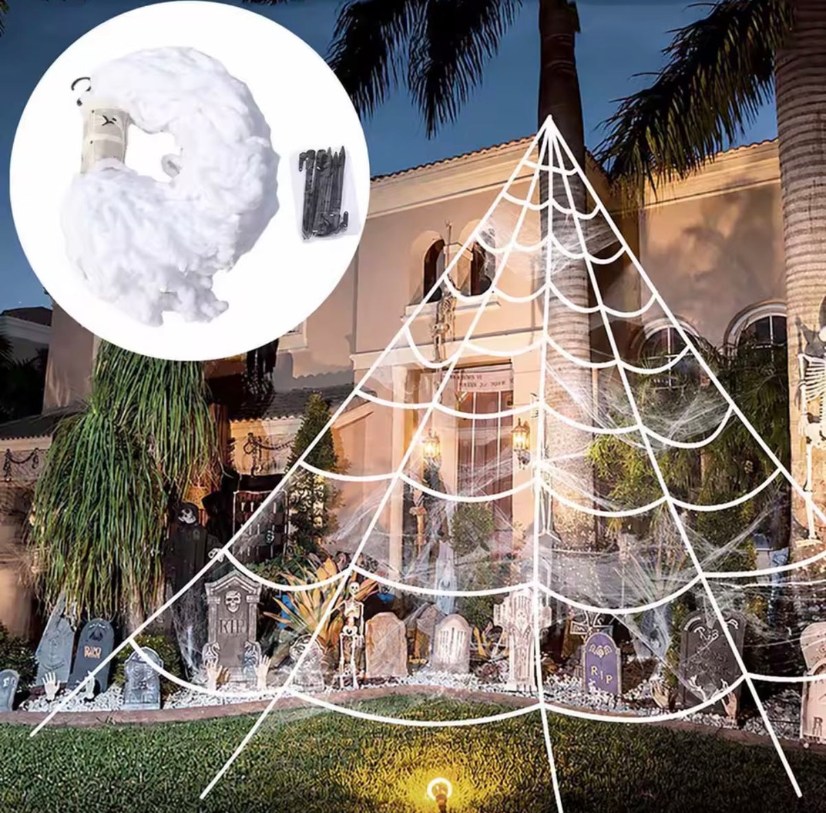 Giant Spider Web – 16 ft Halloween Outdoor Yard Decoration (Black or White)