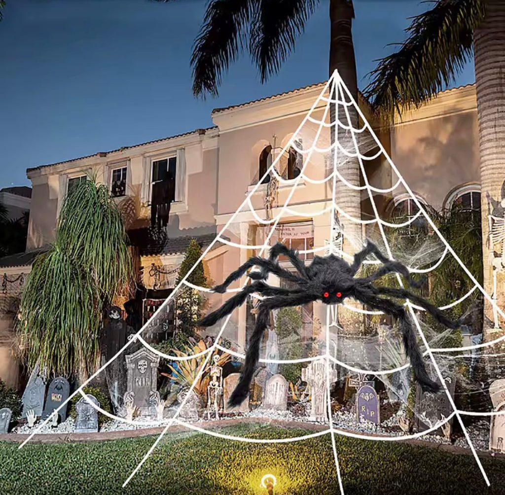 Giant Spider Web – 16 ft Halloween Outdoor Yard Decoration (Black or White)