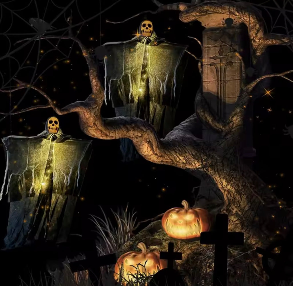 Hanging Skeleton Ghost – Light-Up Halloween Tree & Porch Decoration
