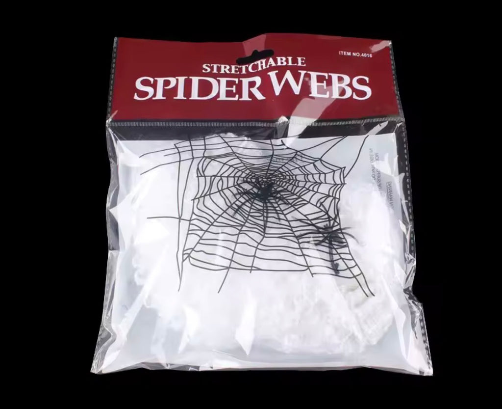 Stretchy Spider Web with Spiders – Halloween Cobweb Decoration (5 Colors)