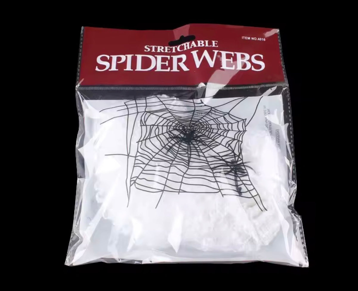 Stretchy Spider Web with Spiders – Halloween Cobweb Decoration (5 Colors)