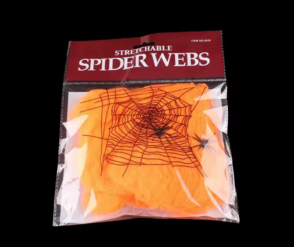 Stretchy Spider Web with Spiders – Halloween Cobweb Decoration (5 Colors)