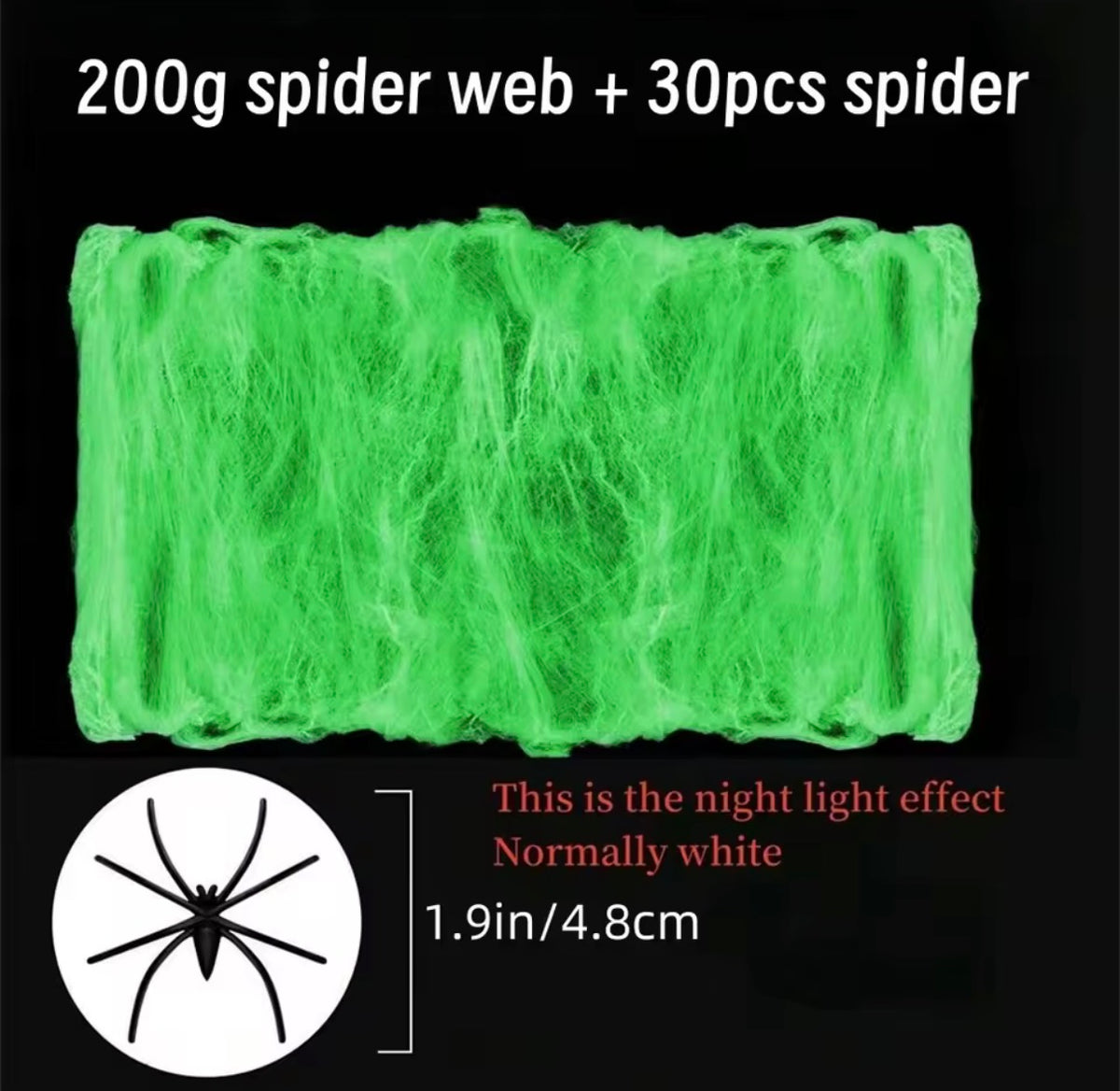 Glow in the Dark Stretch Spider Web with Spiders – Halloween Indoor & Outdoor Decor
