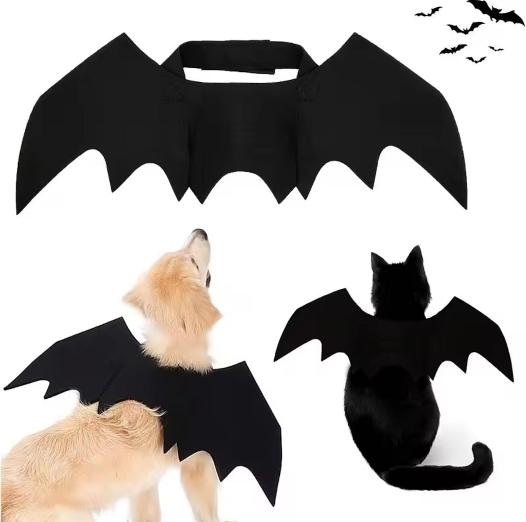 Pet Bat Wings with Pumpkin Bells – Halloween Costume for Cats & Dogs