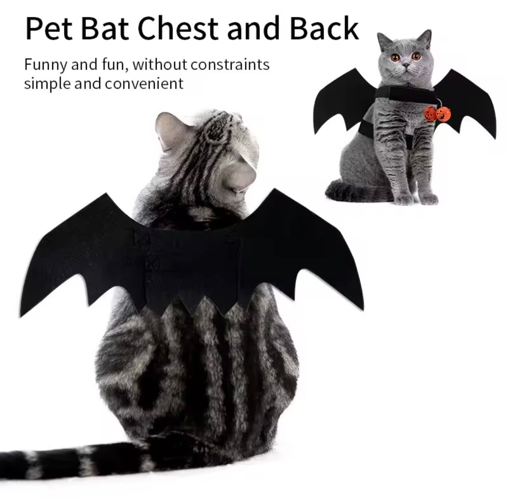 Pet Bat Wings with Pumpkin Bells – Halloween Costume for Cats & Dogs