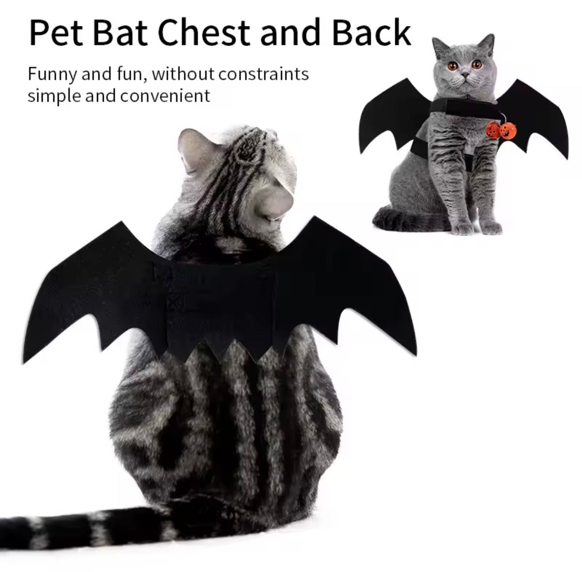 Pet Bat Wings with Pumpkin Bells – Halloween Costume for Cats & Dogs