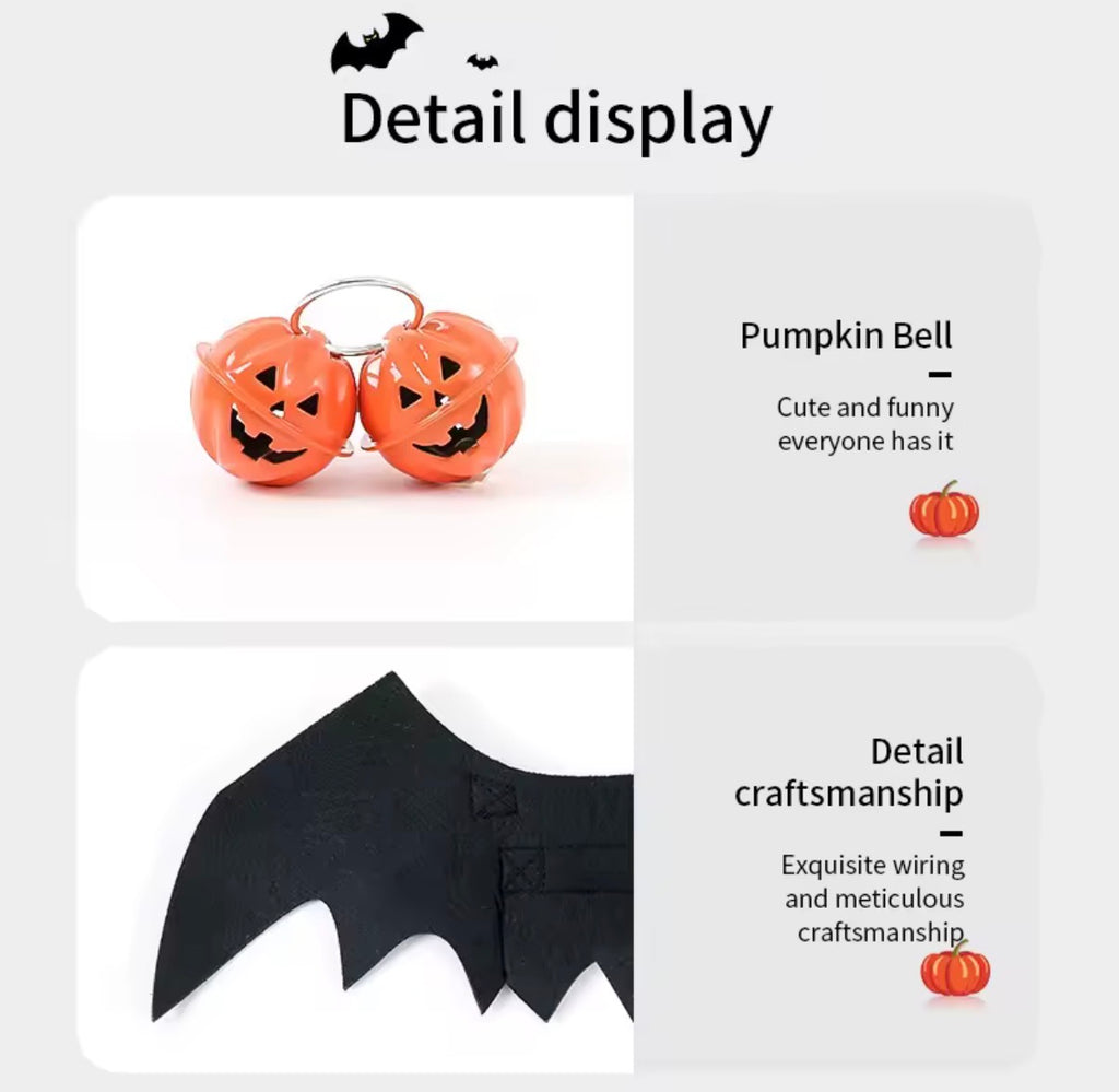 Pet Bat Wings with Pumpkin Bells – Halloween Costume for Cats & Dogs