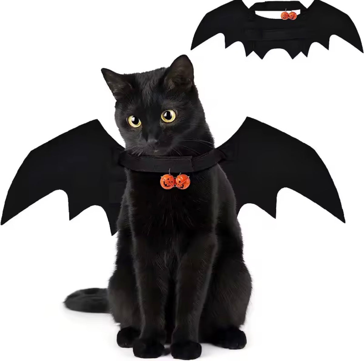 Pet Bat Wings with Pumpkin Bells – Halloween Costume for Cats & Dogs