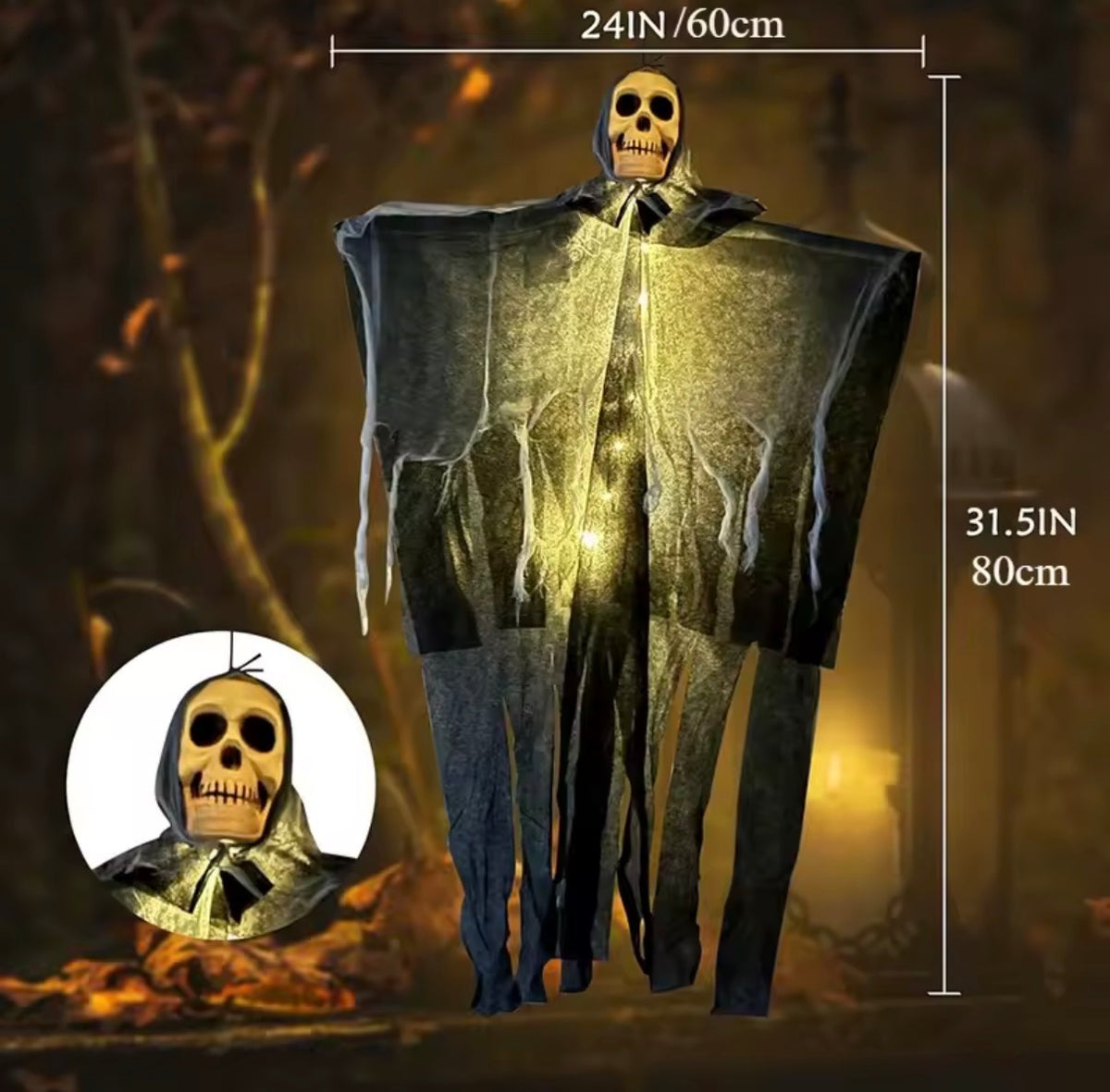 Hanging Skeleton Ghost – Light-Up Halloween Tree & Porch Decoration