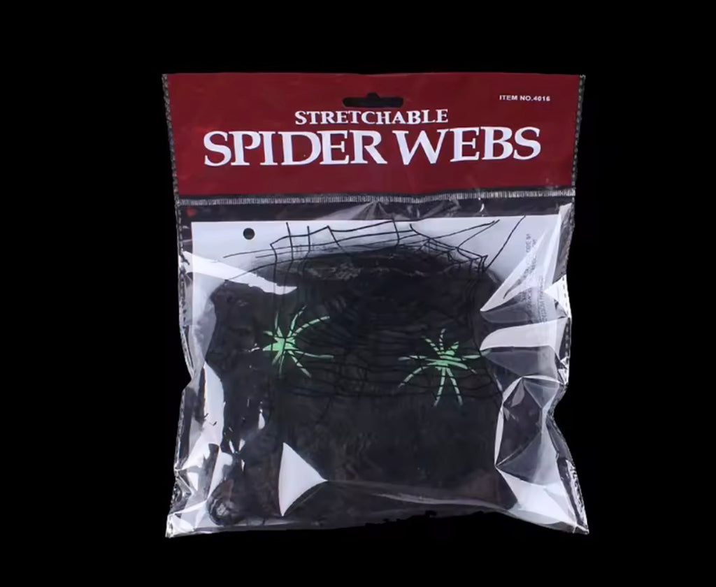 Stretchy Spider Web with Spiders – Halloween Cobweb Decoration (5 Colors)