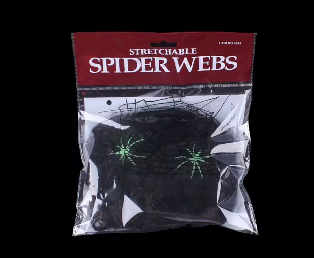 Stretchy Spider Web with Spiders – Halloween Cobweb Decoration (5 Colors)