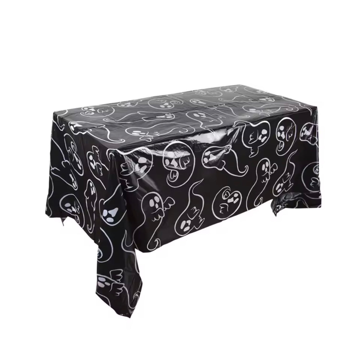 Halloween Tablecloth – Pumpkin, Ghost & Haunted House Plastic Table Cover (51" x 87")
