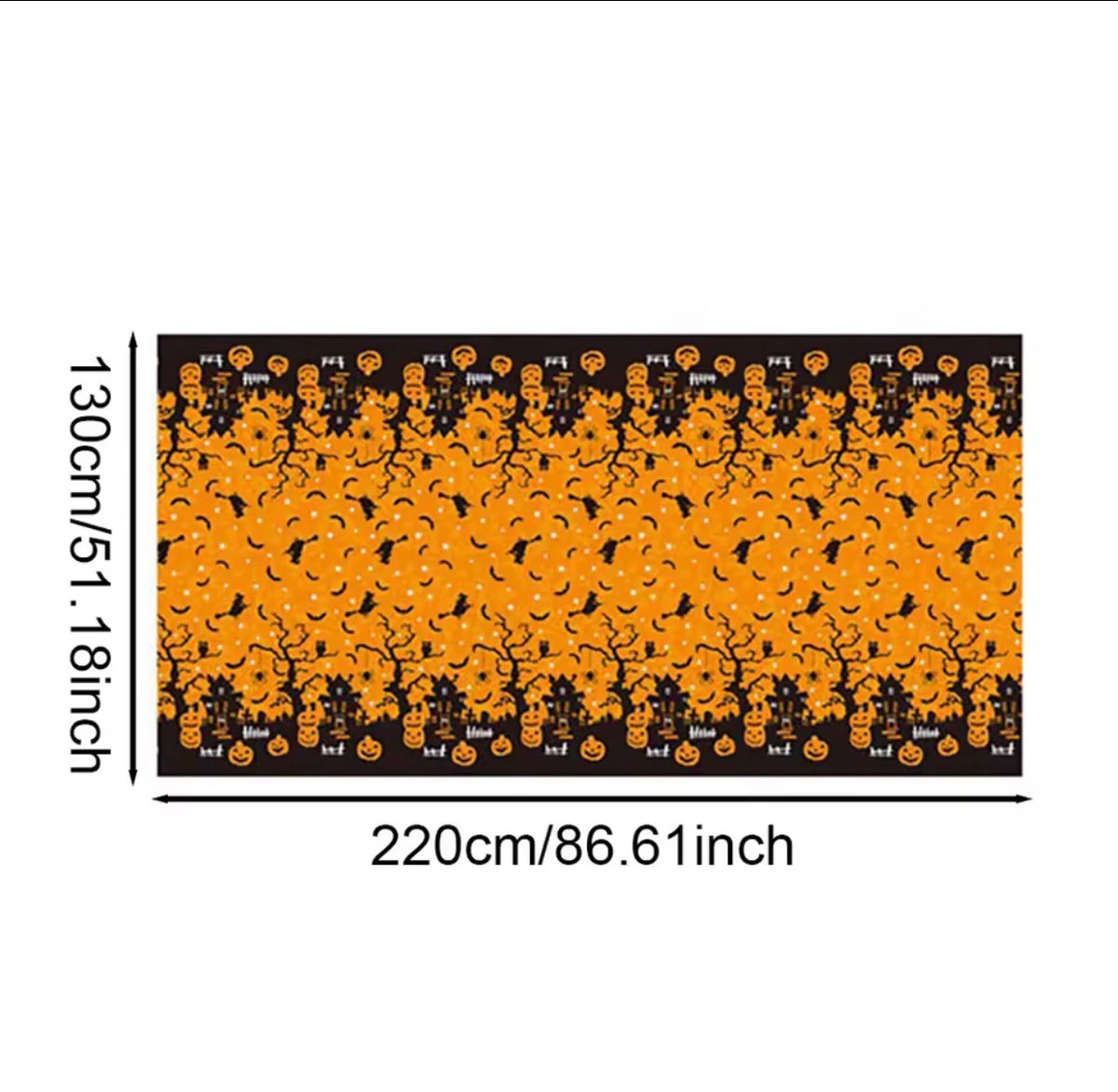 Halloween Tablecloth – Pumpkin, Ghost & Haunted House Plastic Table Cover (51" x 87")