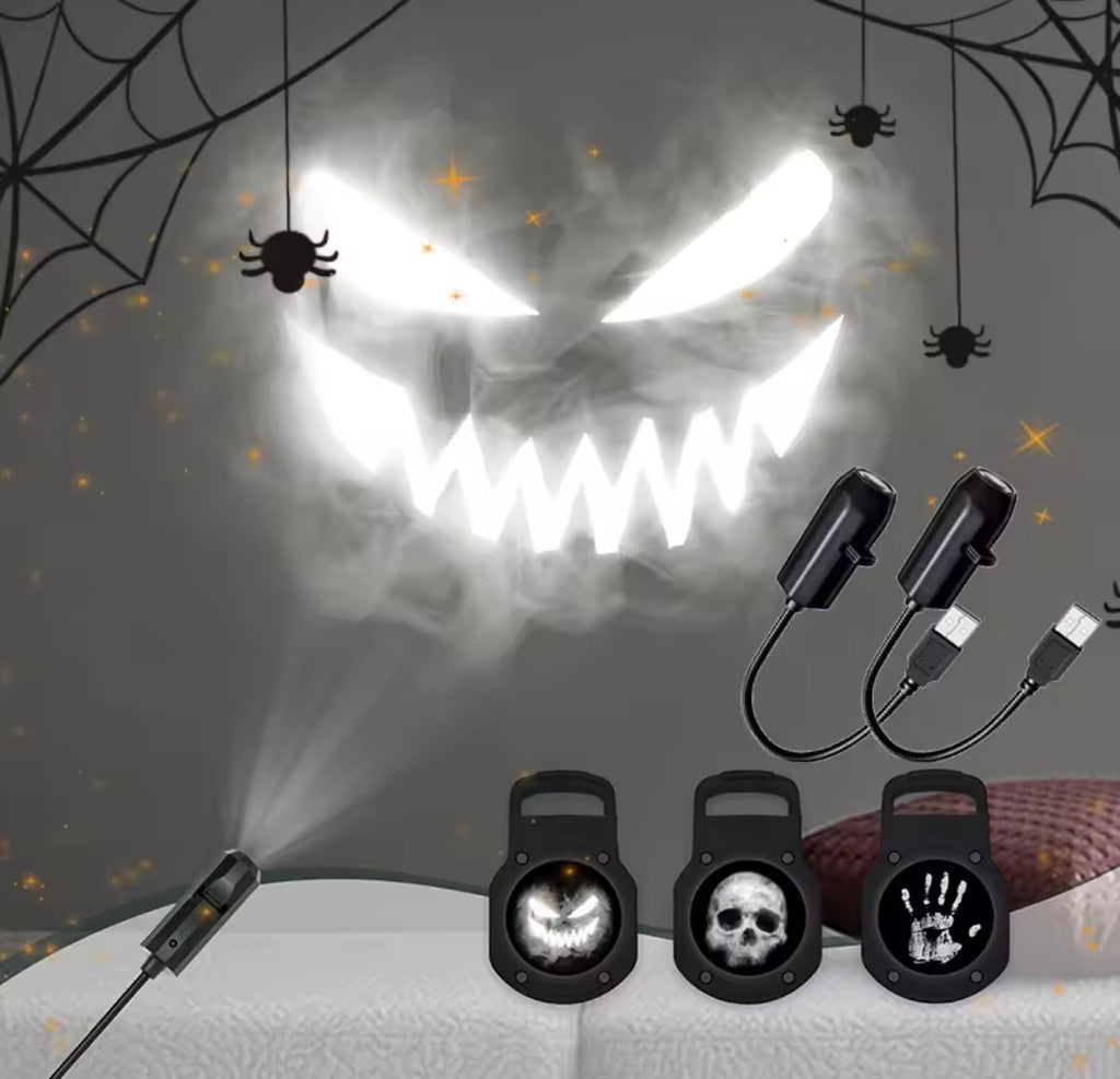 Halloween Skull Projector Light – USB Mini Projector with 3 Spooky Slides