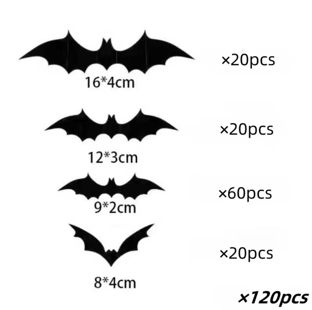 3D Bat Wall Stickers – Halloween Flying Bats Decoration (60 or 120 pcs)